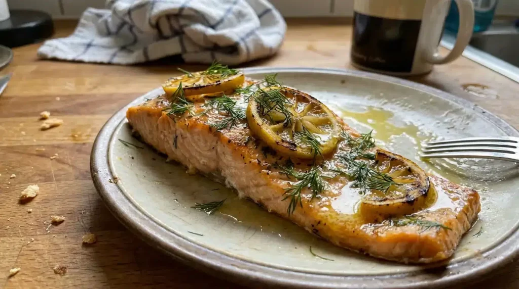 Air fryer salmon with lemon slices and fresh dill – fast 10-minute recipe