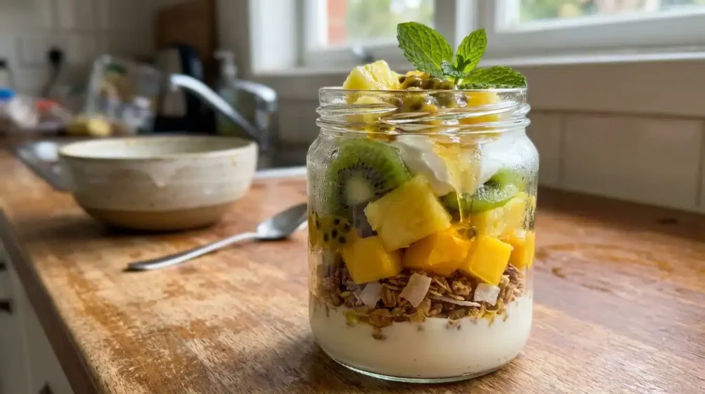 Layered parfait with yogurt, berries and granola – 10-minute recipe