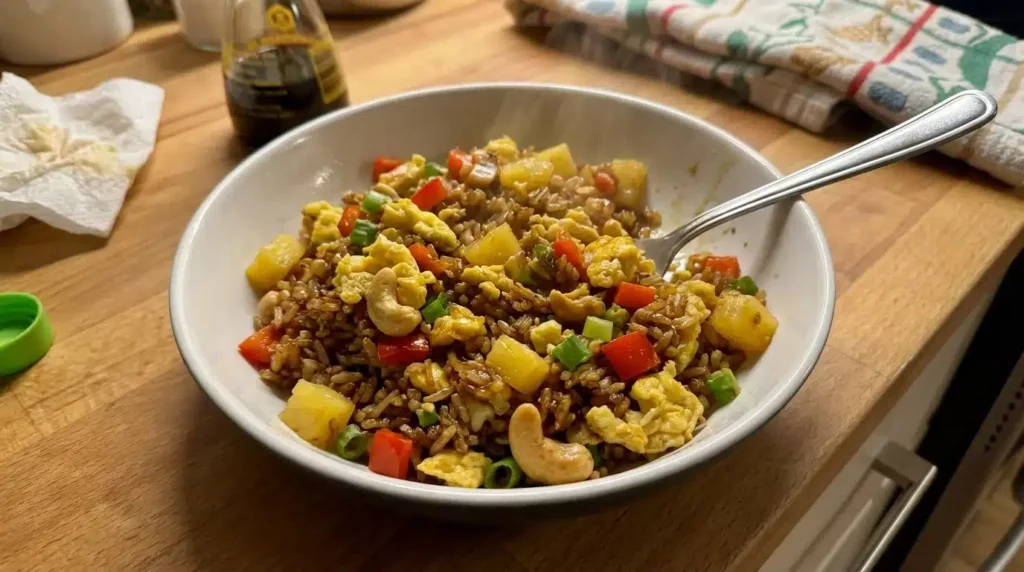 Egg fried rice with peas and soy sauce – quick 10-minute recipe