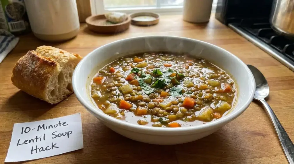 Lentil soup with spinach and garlic – warm 10-minute recipe