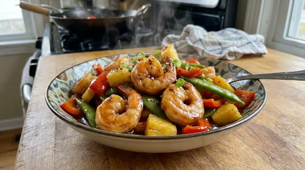 Shrimp stir-fry with garlic, ginger and soy sauce – 10-minute recipe