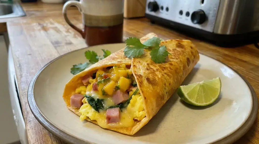 Breakfast wrap with eggs, cheese and salsa – 10-minute recipe