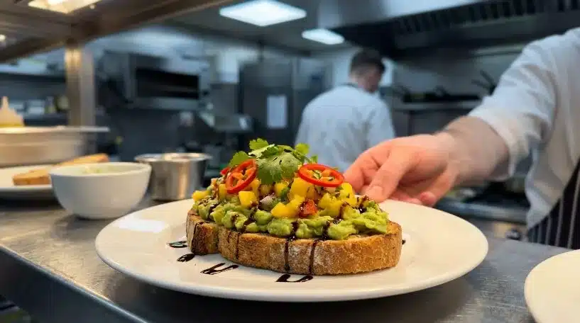 Avocado toast topped with lemon, chili flakes and sourdough – fast 10-minute recipe