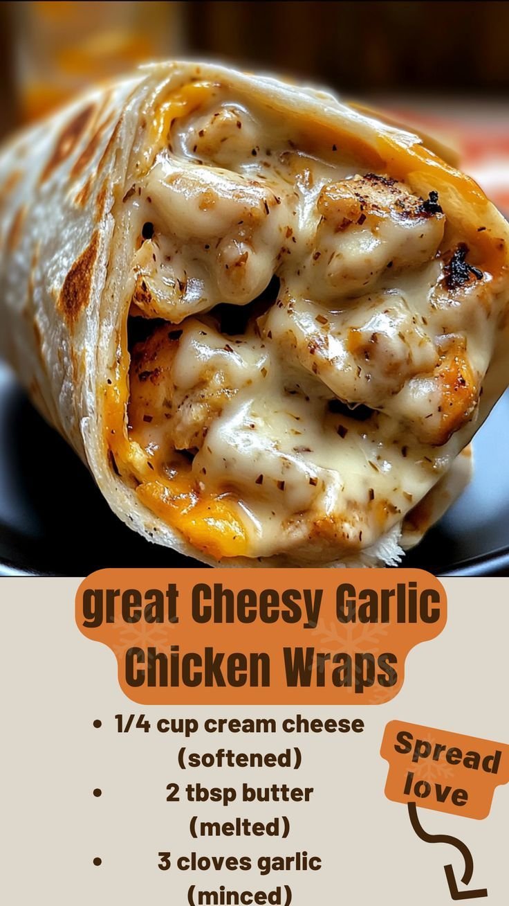 Cheesy Garlic Chicken Wraps 3 Cheesy Garlic Chicken Wraps