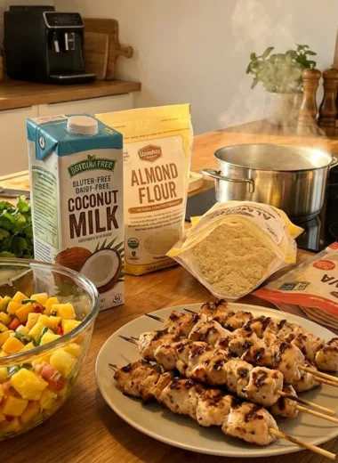 Allergy-friendly recipes assortment featuring gluten-free, dairy-free, nut-free, and sugar-free dishes on a kitchen table