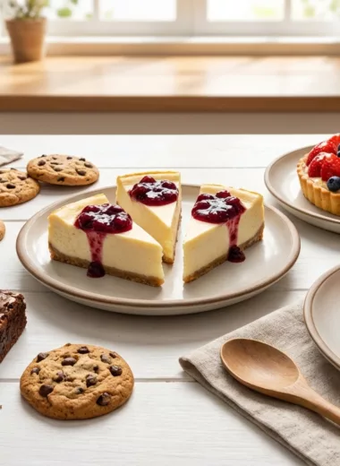 assorted dessert recipes on a white table