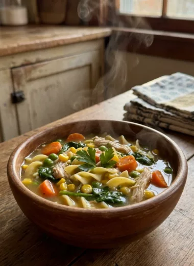 Warm bowl of mixed soup recipes photographed in a cozy kitchen