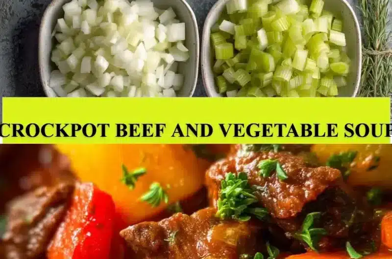 Crockpot Beef and Vegetable Soup with fresh ingredients and herbs