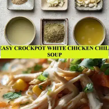 Delicious bowl of easy Crockpot white chicken chili soup garnished with cilantro