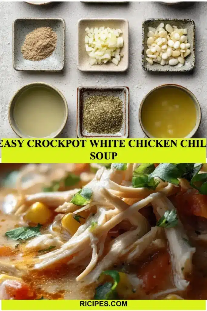 Delicious bowl of easy Crockpot white chicken chili soup garnished with cilantro