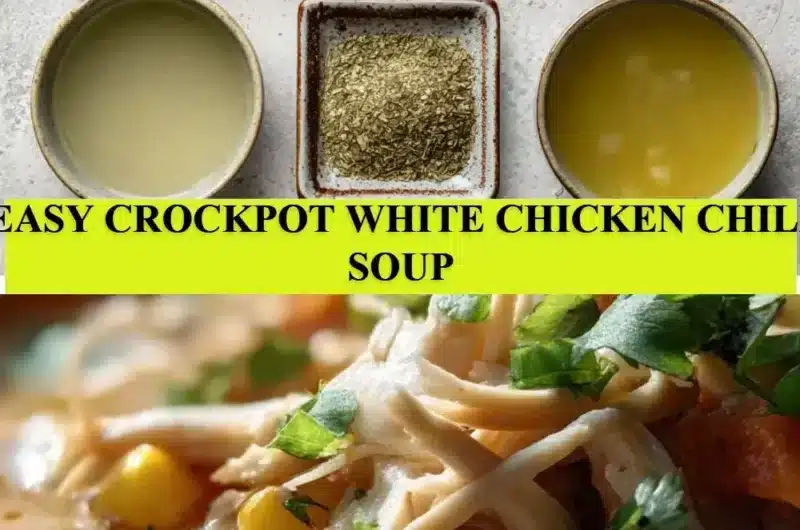 Delicious bowl of easy Crockpot white chicken chili soup garnished with cilantro