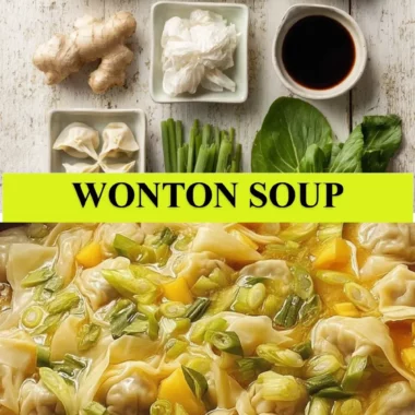 Bowl of delicious wonton soup with tender dumplings and aromatic broth