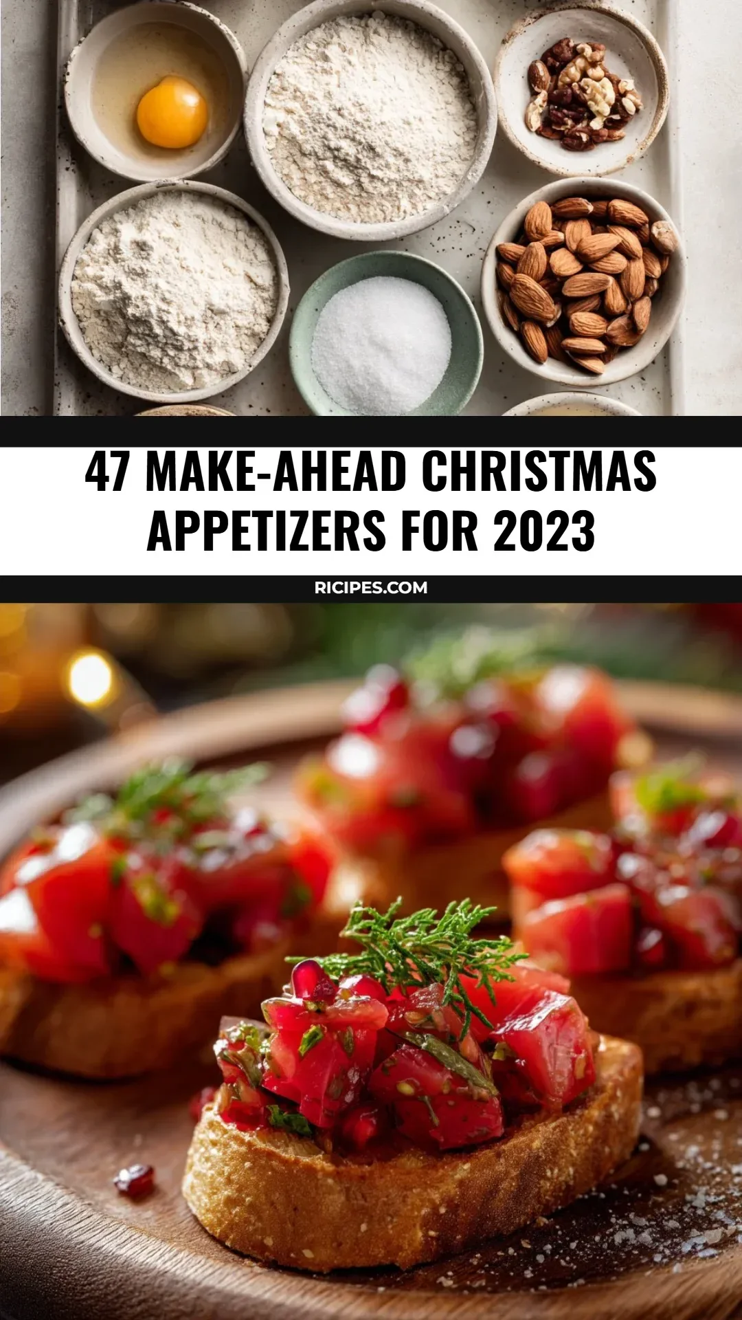 A platter of festive make-ahead appetizers for Christmas 2023.