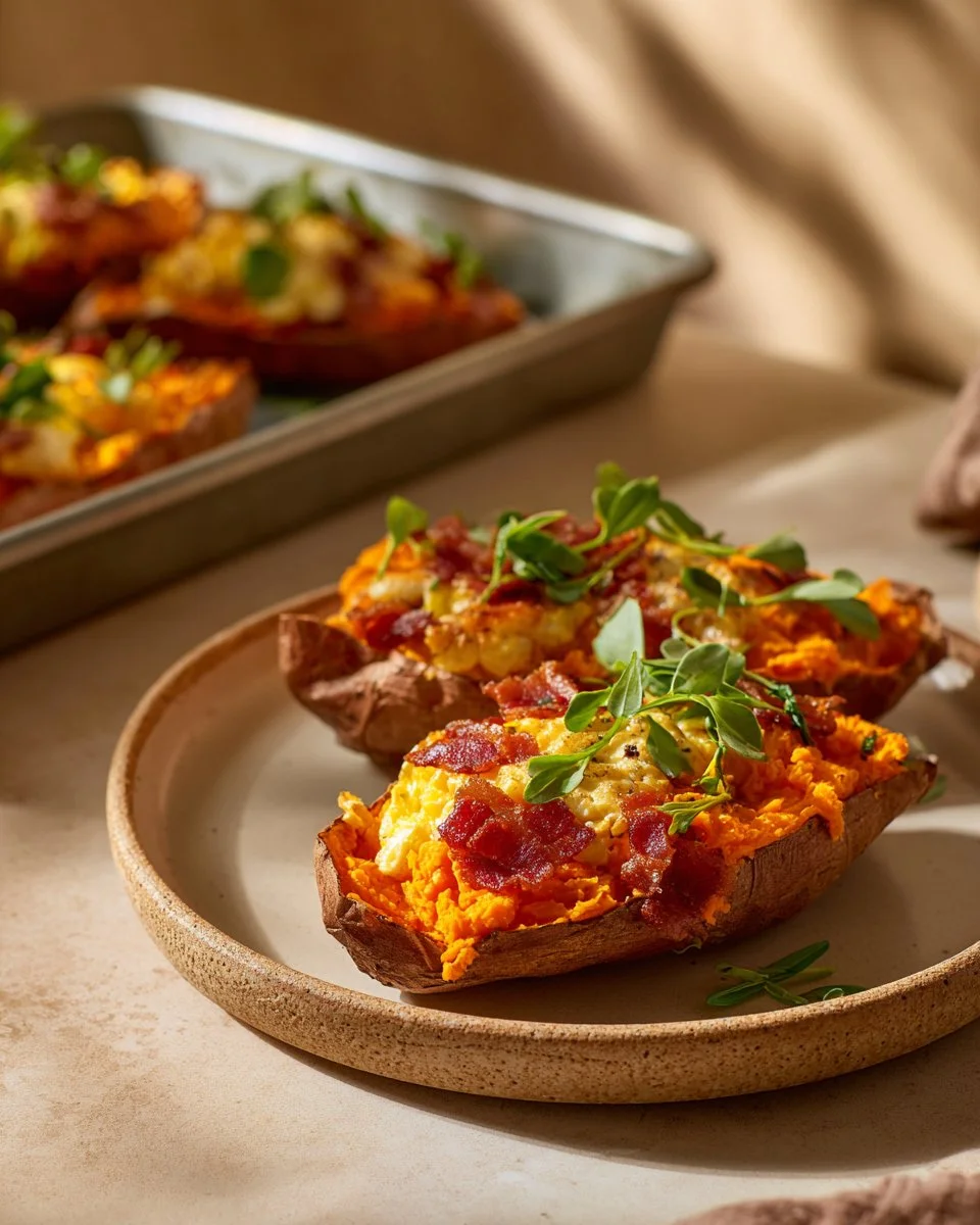 Delicious Breakfast Sweet Potato served with toppings.