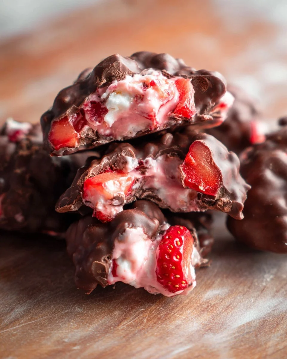 Delicious chocolate strawberry yogurt clusters, a sweet and healthy treat.