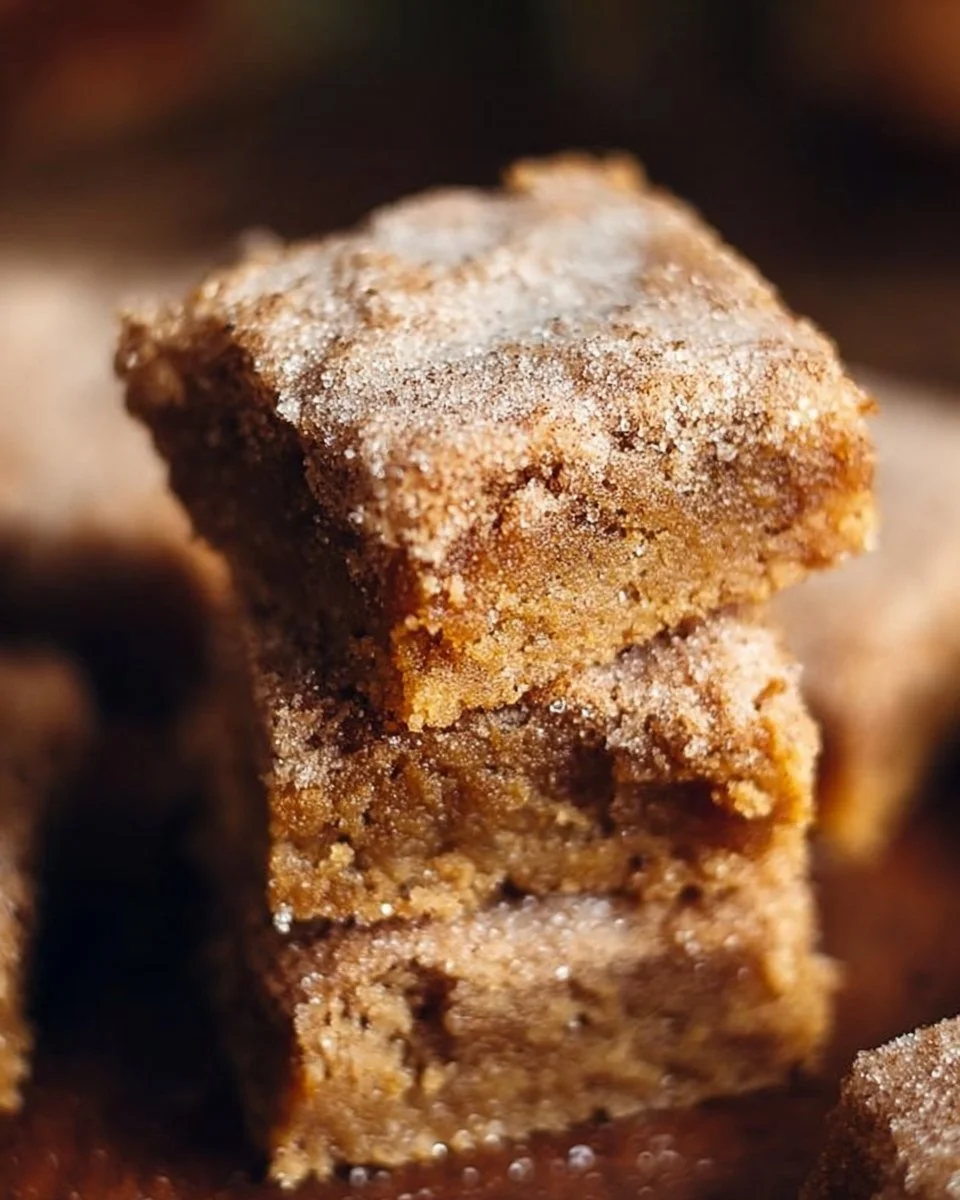 Freshly baked Cinnamon Sugar Blondies with a sprinkle of cinnamon sugar on top