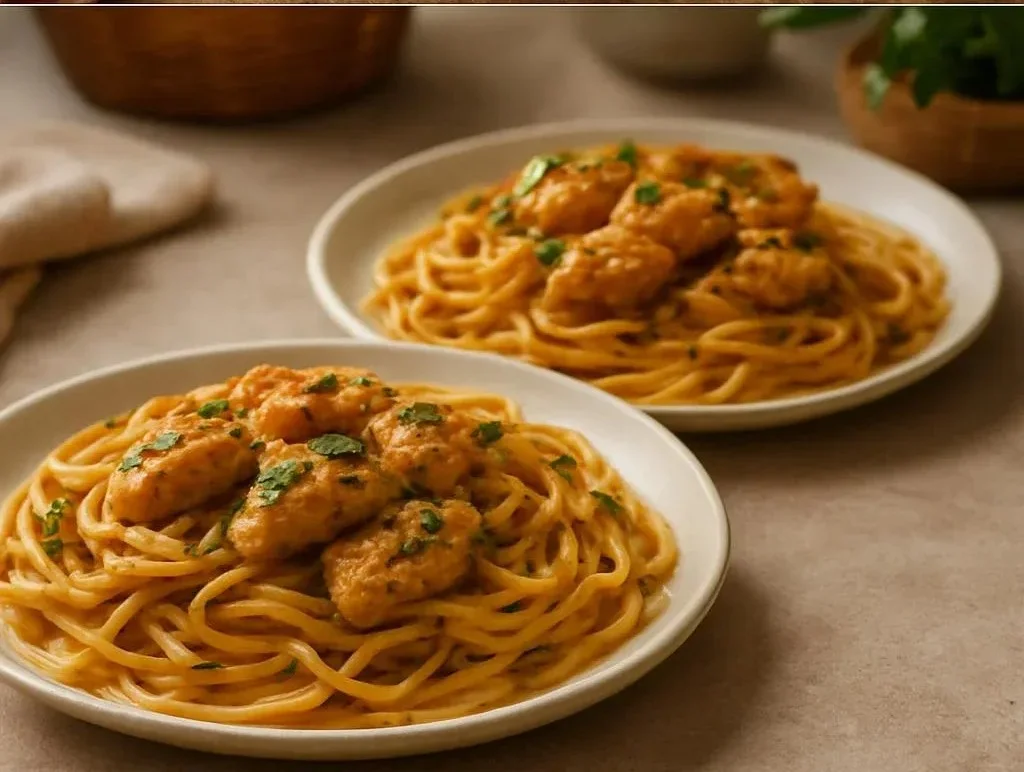 Delicious Cowboy Butter Chicken Linguine featuring creamy sauce and pasta