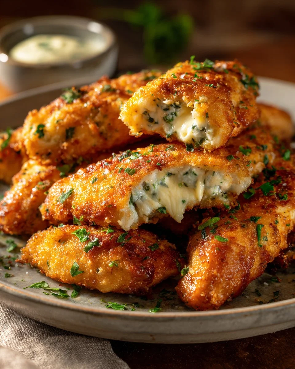 Delicious Crack Chicken Tenders served on a plate with herbs