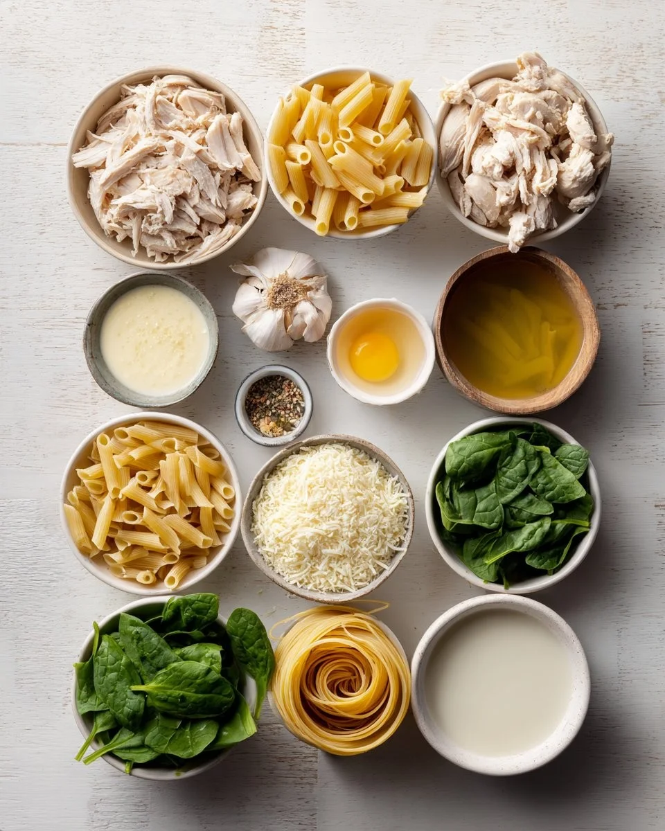 Creamy Rotisserie Chicken Pasta 1 Creamy rotisserie chicken pasta dish served in a bowl with herbs and cheese