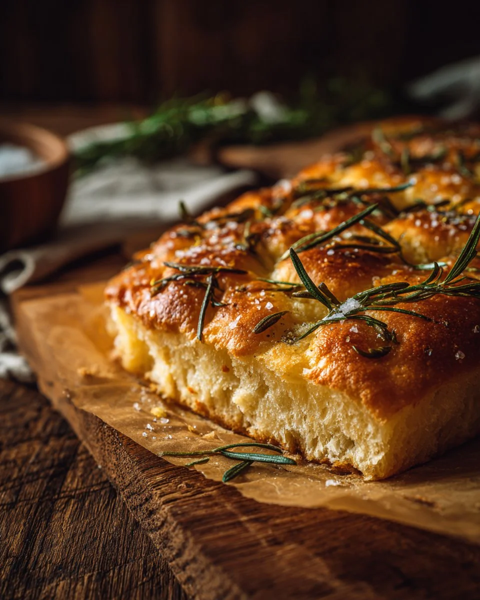 Homemade delicious focaccia bread with herbs and olive oil