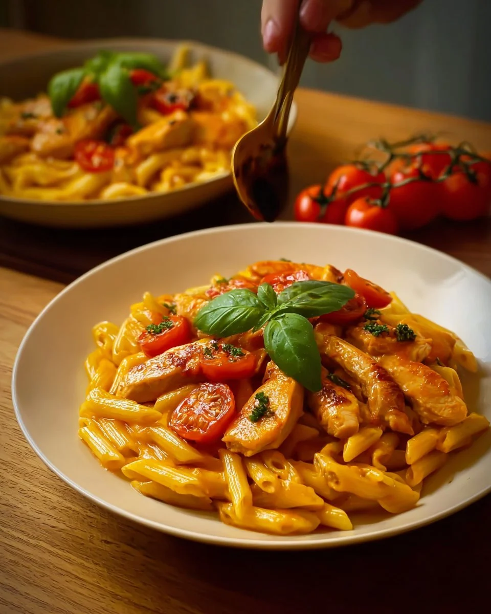 Delicious Marry Me Chicken Pasta served with herbs and parmesan cheese.