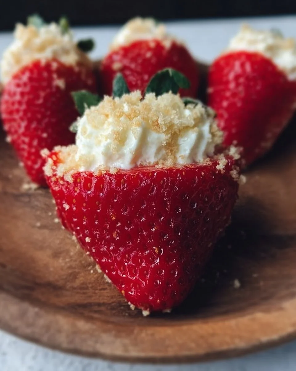 Delicious deviled strawberries filled with creamy filling on a plate