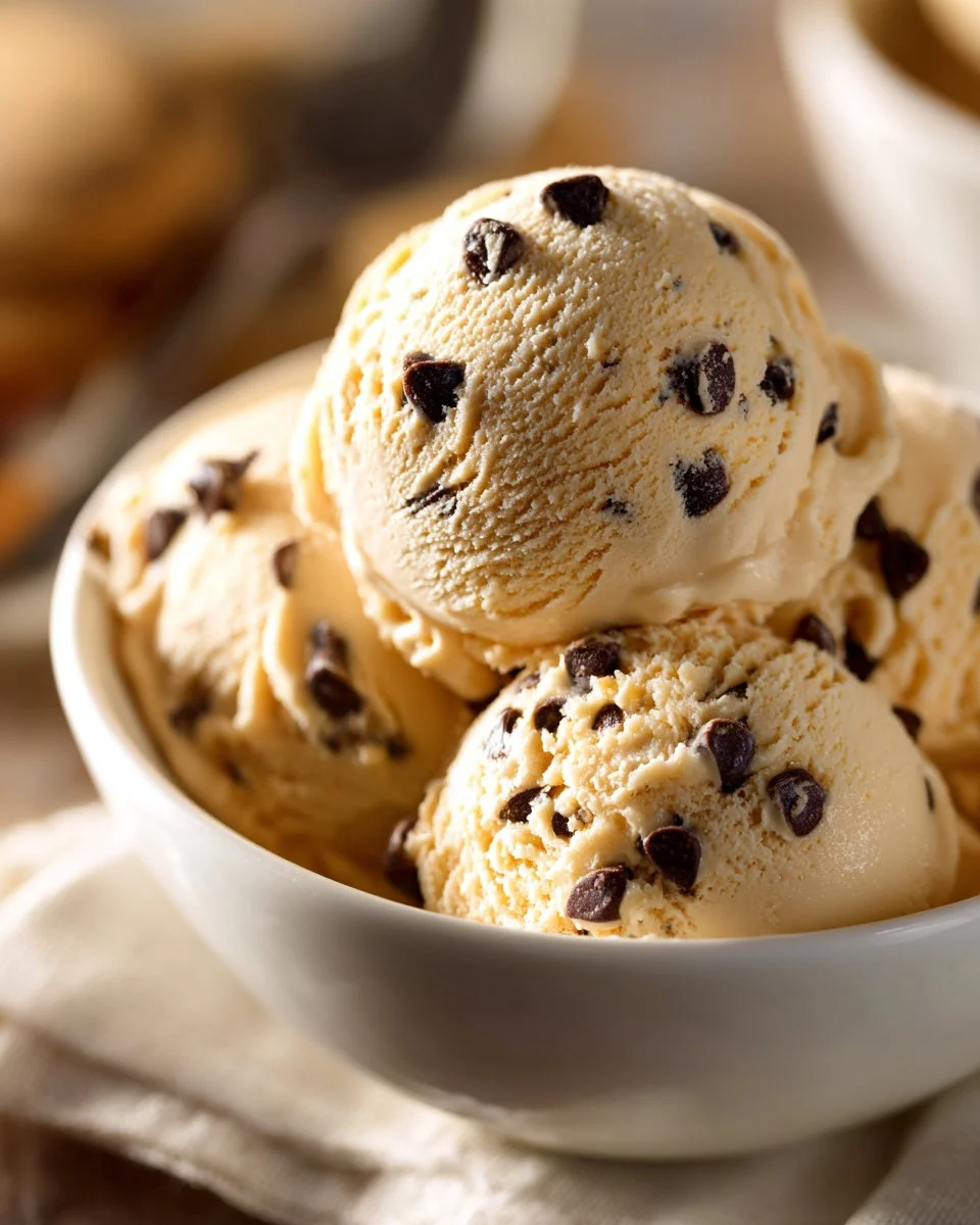 Bowl of edible chocolate chip cookie dough with chocolate chips