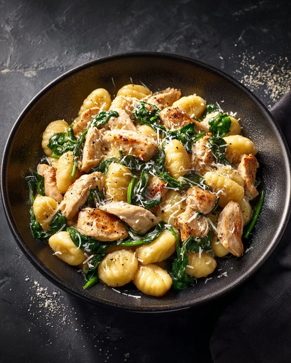 Delicious garlic chicken gnocchi skillet with fresh ingredients
