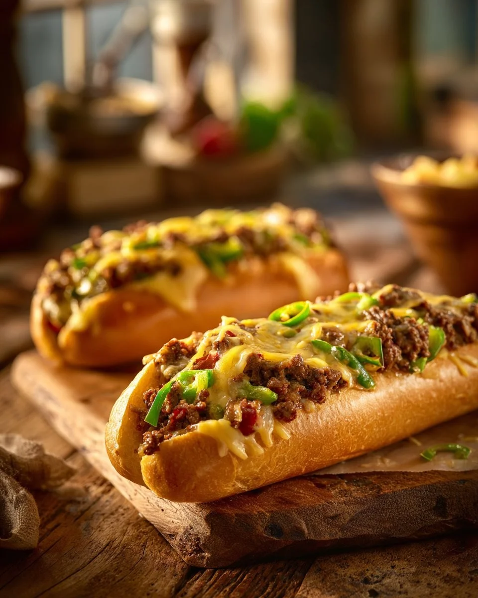 Ground Beef Philly Cheesesteaks 1 Delicious Ground Beef Philly Cheesesteaks served in a toasted roll