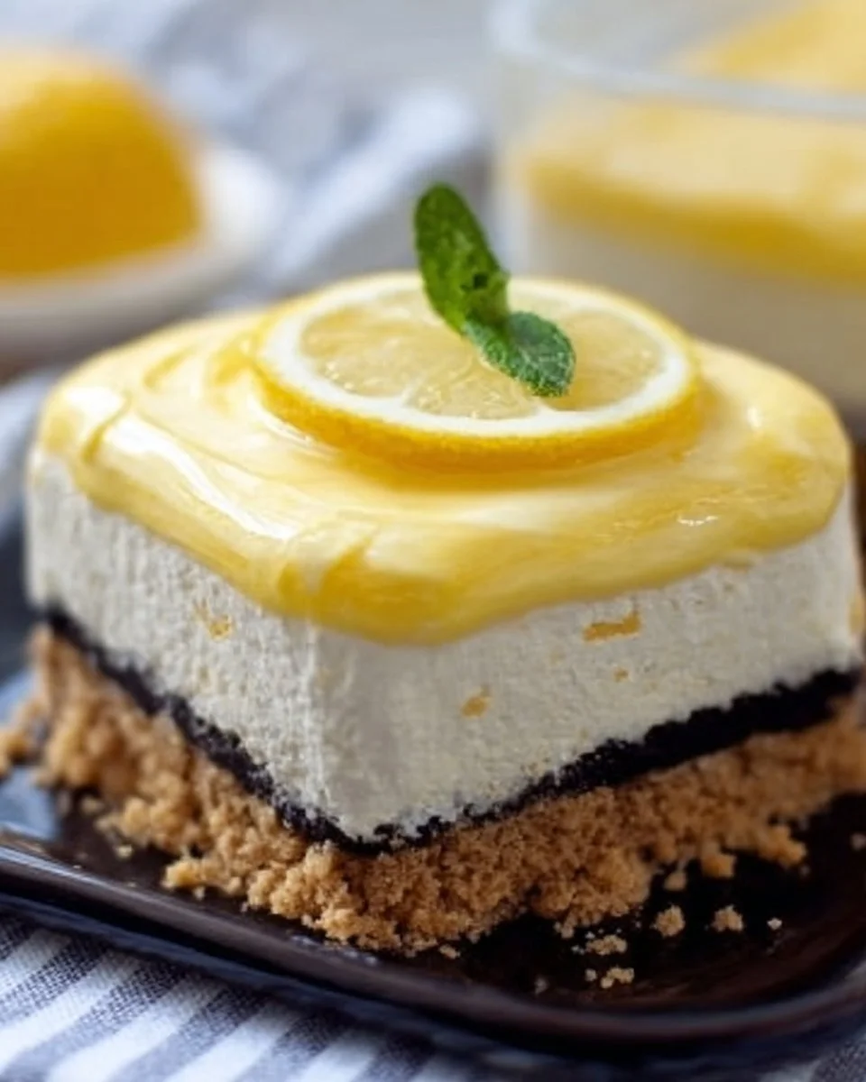 Heavenly Oreo Lemon Dessert with lemon filling and Oreo crust