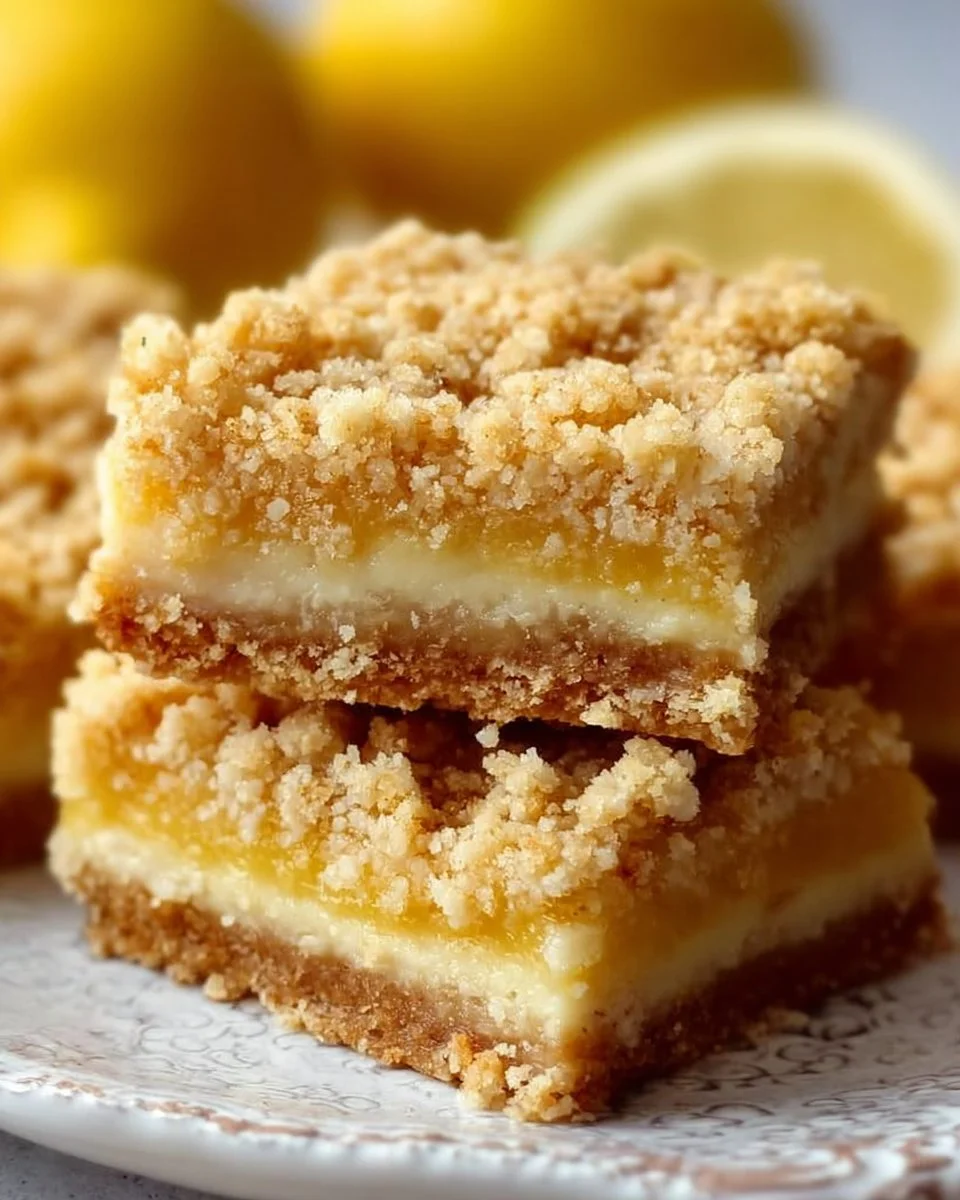 Delicious Lemon Crumb Bars with a buttery crumble topping and zesty lemon flavor.