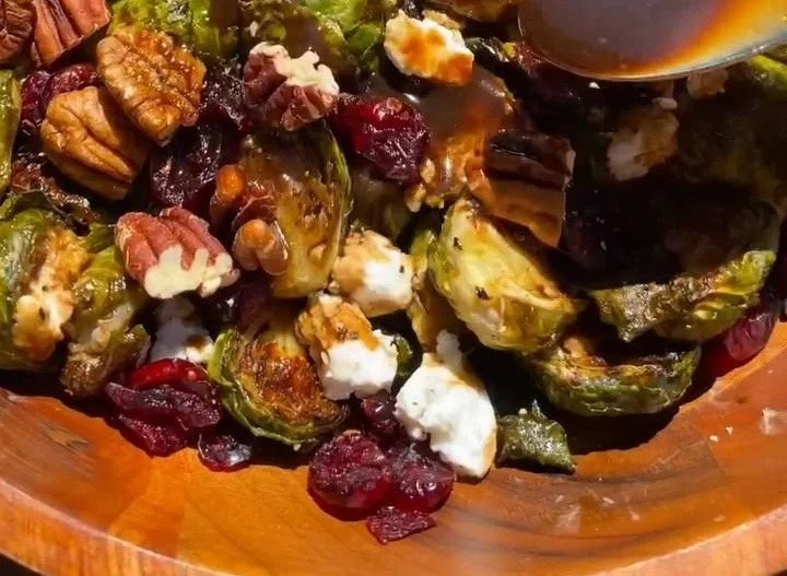 Maple Balsamic Roasted Brussels Sprouts served in a bowl