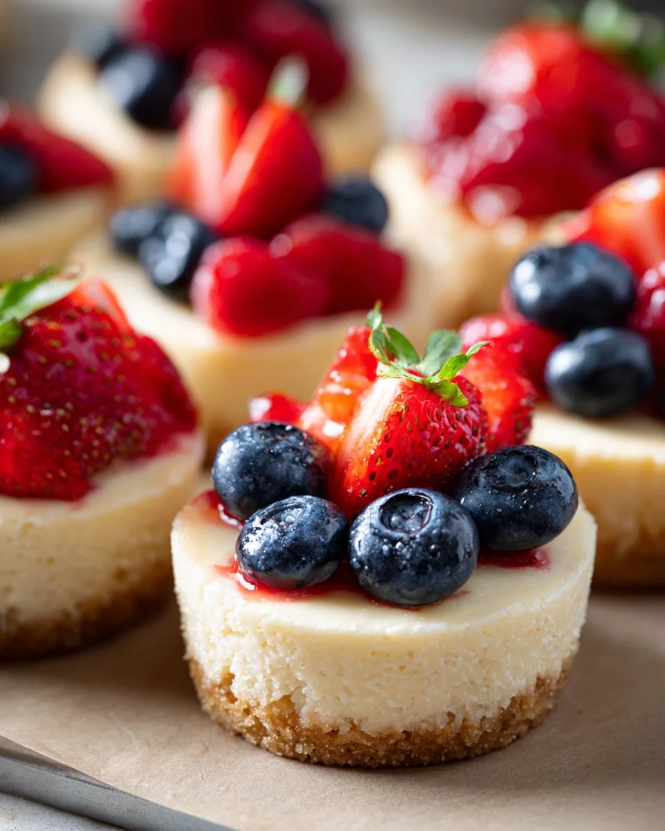 An assortment of delicious mini cheesecakes on a dessert platter