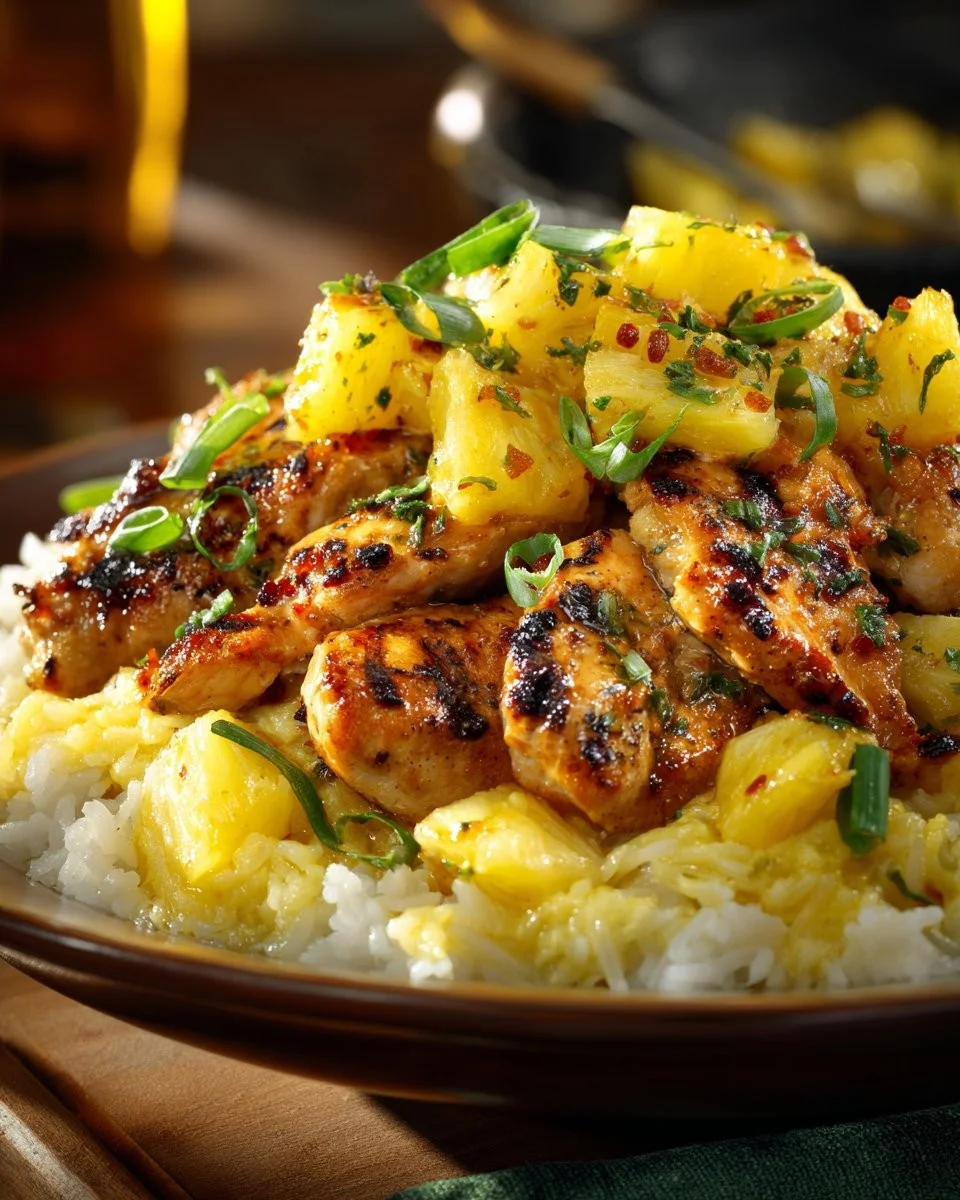 Delicious Pineapple Chicken served over fluffy rice