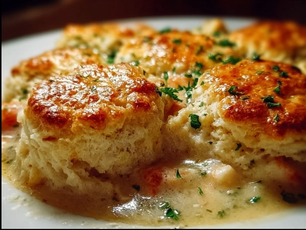 Red Lobster Biscuit Chicken Pot Pie with flaky biscuits and savory chicken filling