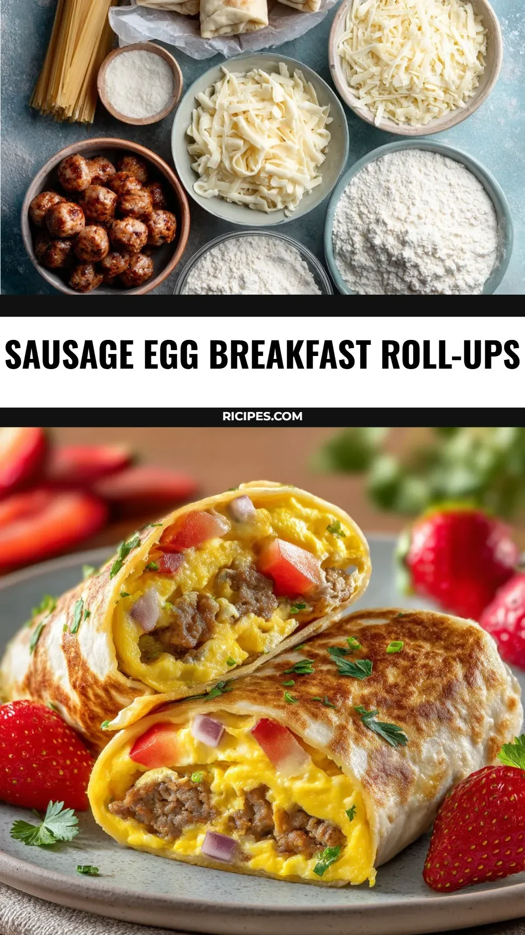 Plate of sausage egg breakfast roll-ups ready to serve