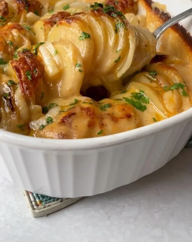 Scalloped Potatoes 1 Delicious baked scalloped potatoes layered with cheese and cream.