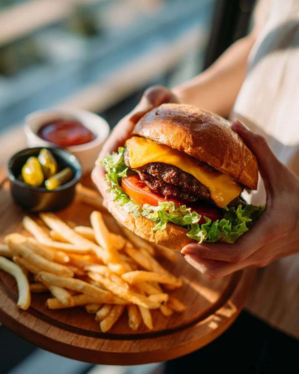 Delicious homemade smash burgers with toppings and golden crust.