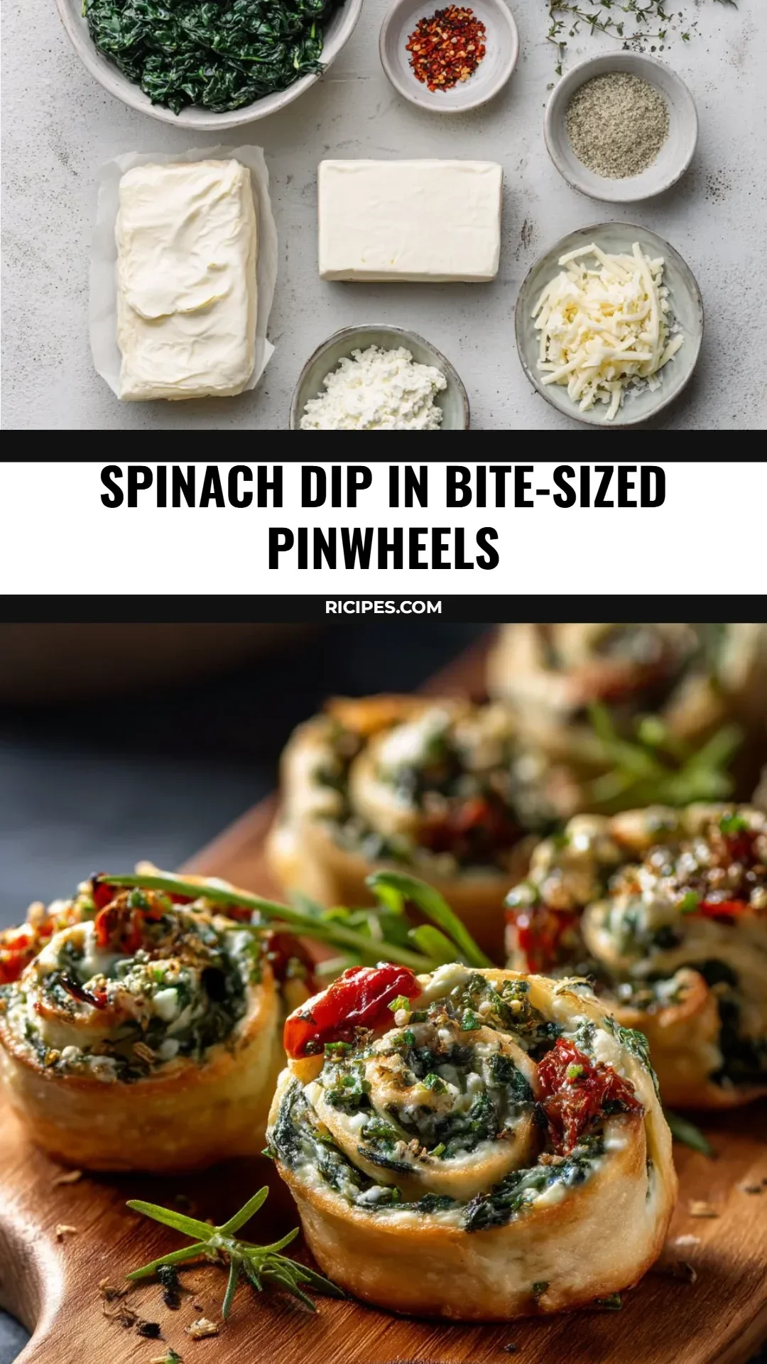 Bite-sized spinach dip pinwheels served on a platter for appetizers