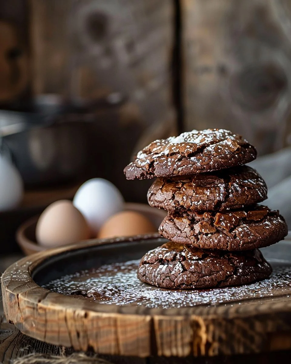 Delicious brownie cookies on a plate topped with chocolate chips