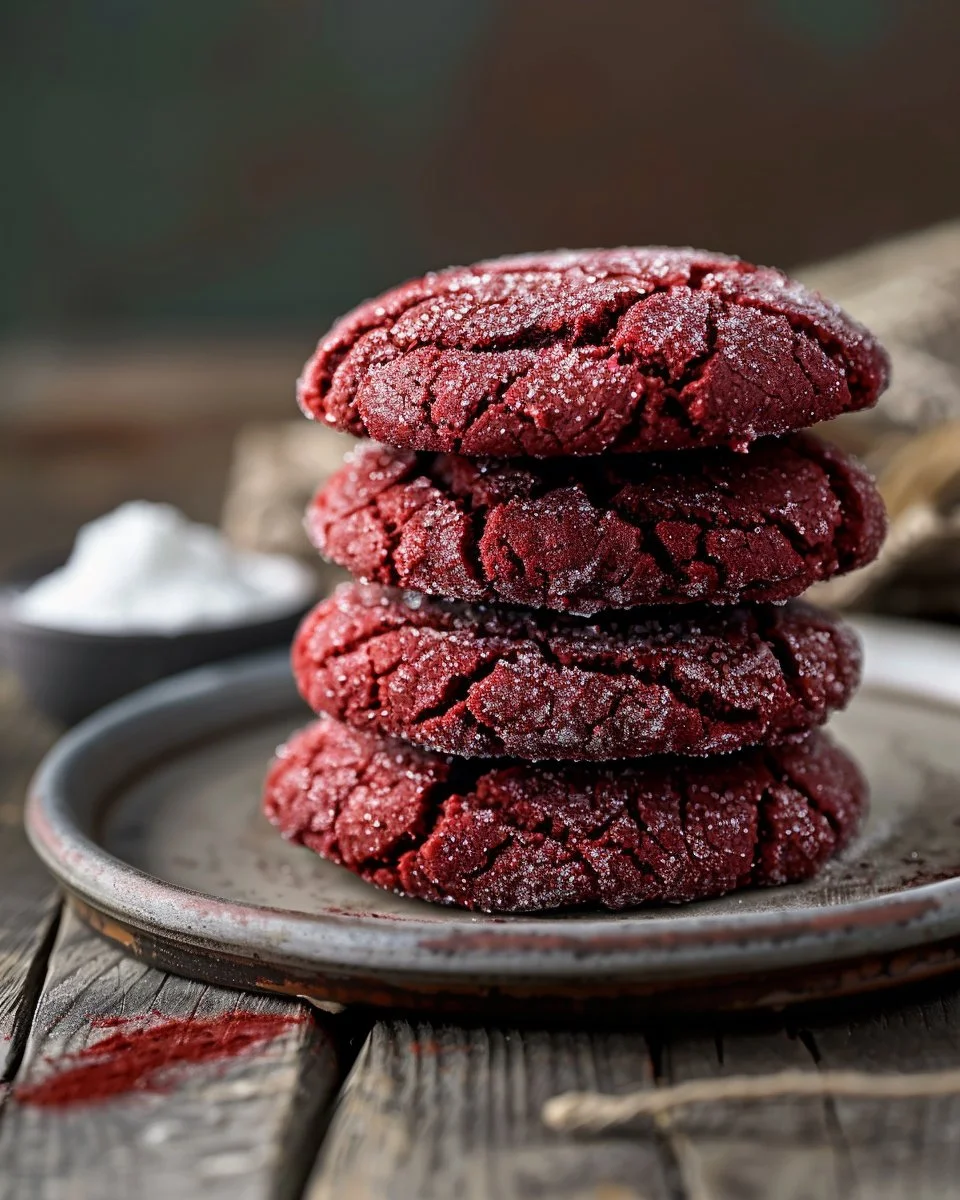 Delicious Red Velvet Crinkle Cookies with a soft, chewy texture and rich color.