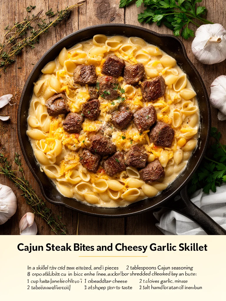 Cajun Steak Bites with Cheesy Garlic Pasta