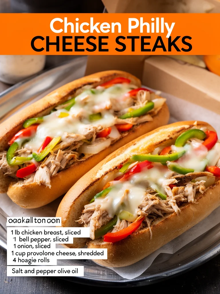 Delicious Chicken Philly Cheese Steaks with melted cheese and peppers