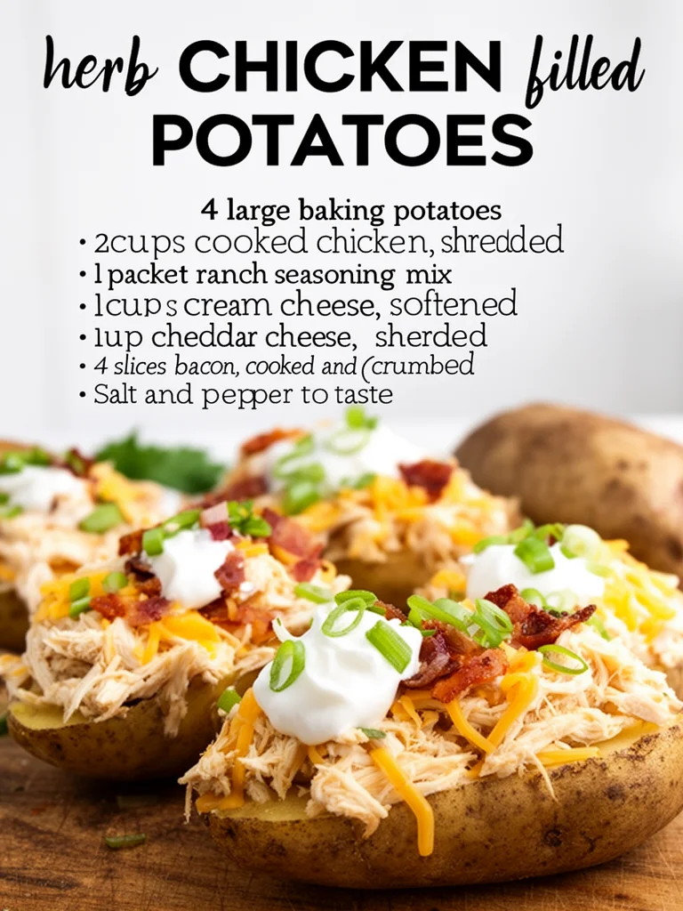 Crack Chicken Stuffed Baked Potatoes topped with cheese and green onions