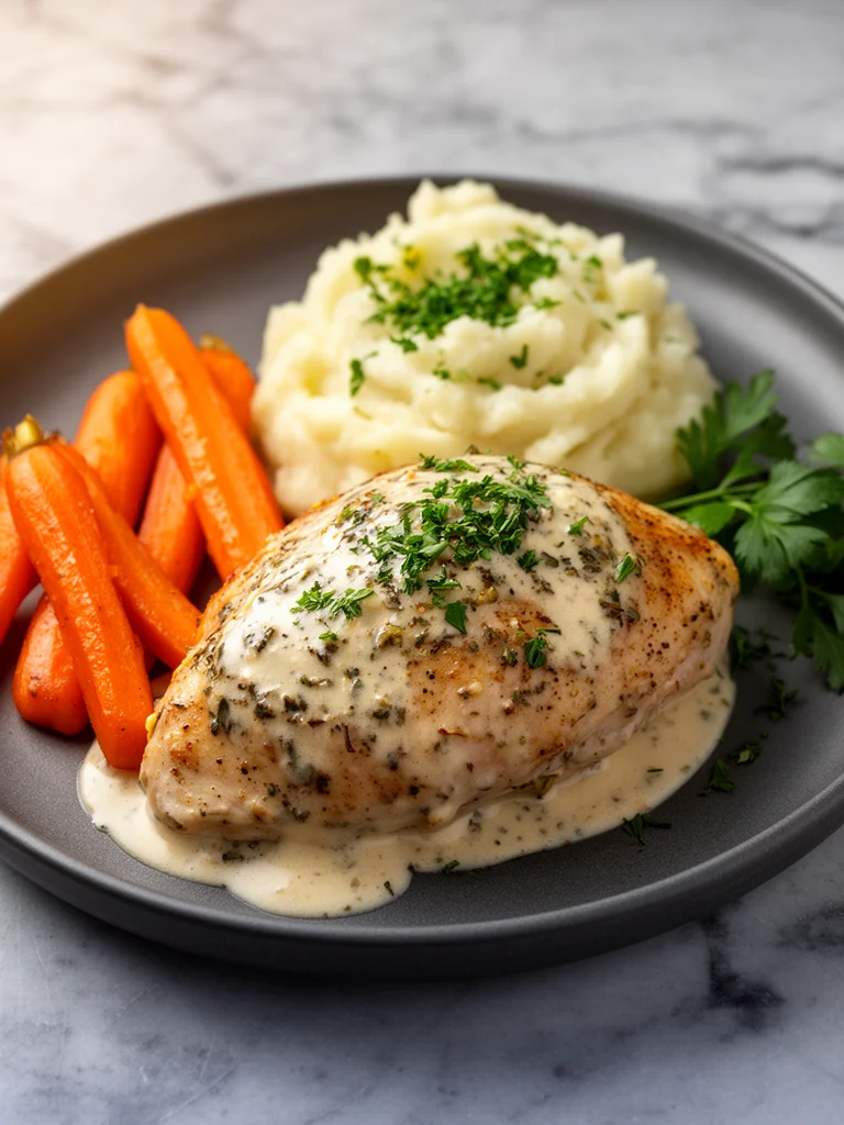 Creamy Herb Chicken with Mashed Potatoes & Glazed Carrots: A Complete Comfort Food Dinner