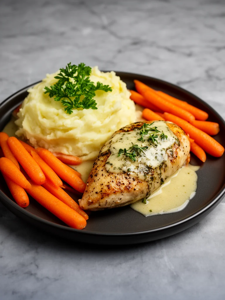 Creamy Herb Chicken with Mashed Potatoes & Glazed Carrots: A Complete Comfort Food Dinner