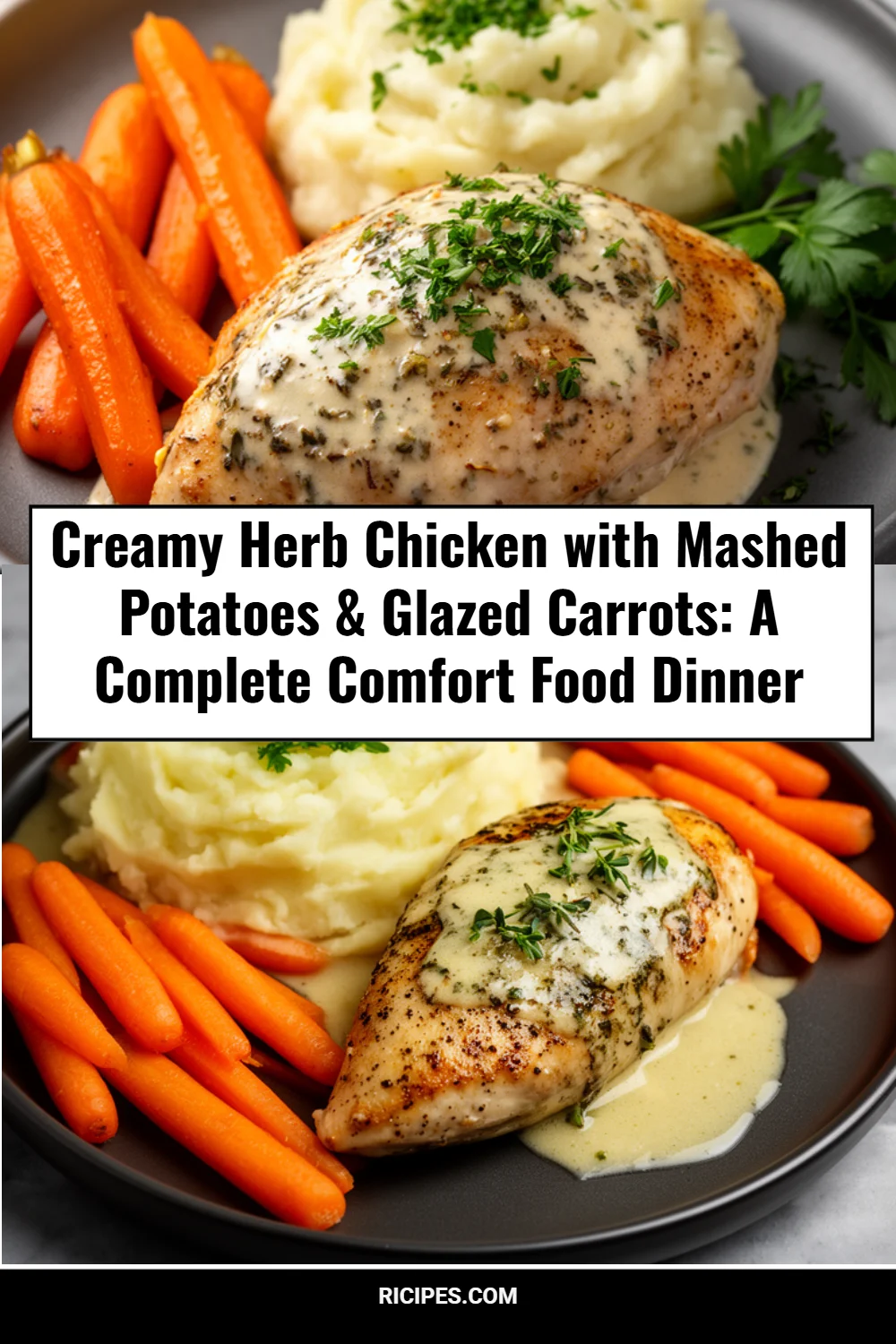 Creamy Herb Chicken with Mashed Potatoes & Glazed Carrots: A Complete Comfort Food Dinner