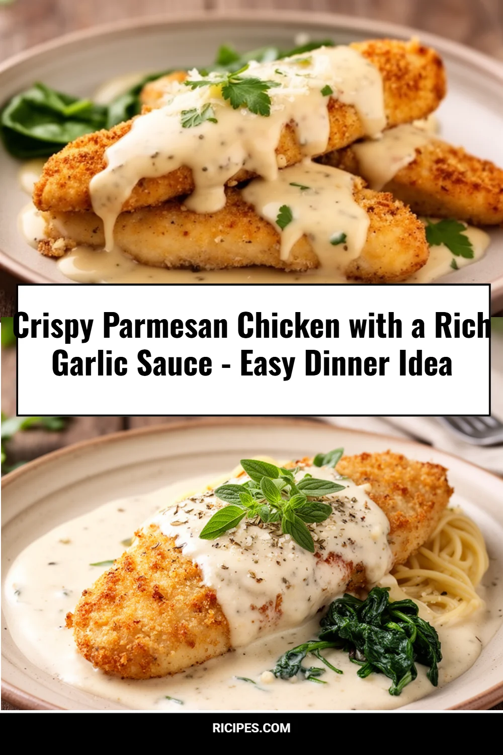 Crispy Parmesan Chicken with a Rich Garlic Sauce - Easy Dinner Idea 4 Crispy Parmesan Chicken with a Rich Garlic Sauce - Easy Dinner Idea