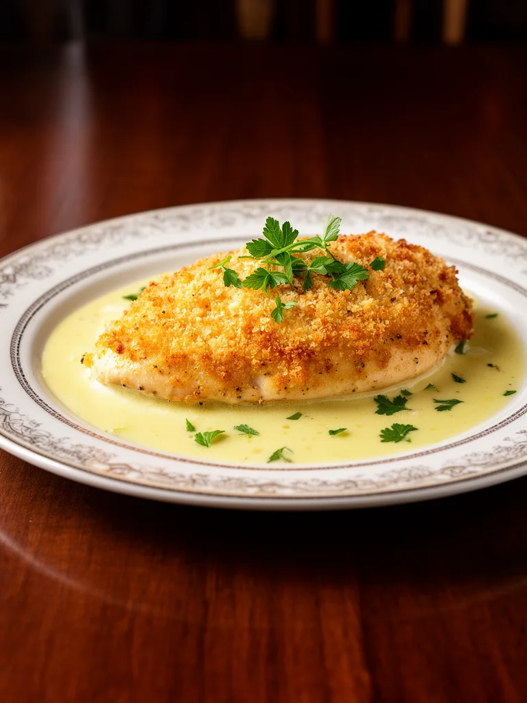 Crispy Parmesan Chicken with Garlic Cream Sauce
