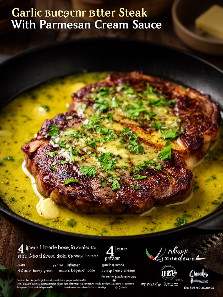 Garlic Butter Steak With Parmesan Cream Sauce